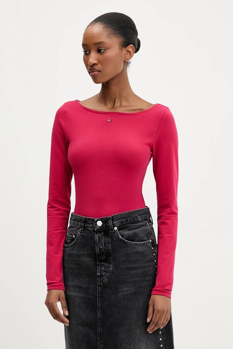 Tommy Jeans longsleeve kolor różowy DW0DW21548