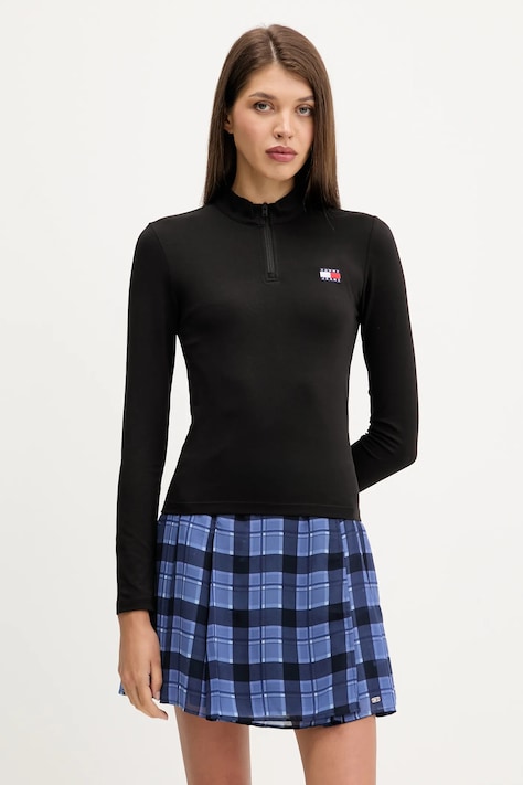 Лонгслів Tommy Jeans колір чорний півгольф DW0DW21567