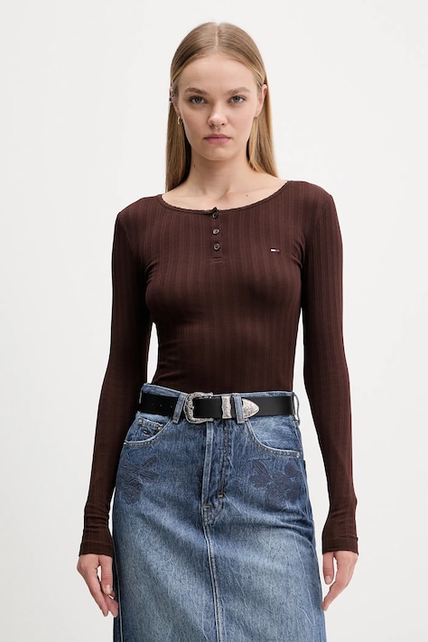 Лонгслів Tommy Jeans колір коричневий DW0DW21575