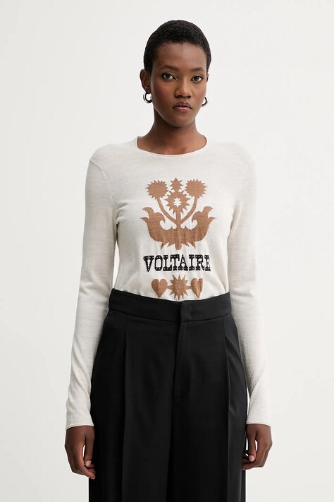 Вовняний светр ZADIG&VOLTAIRE колір бежевий легкий KWSW02802