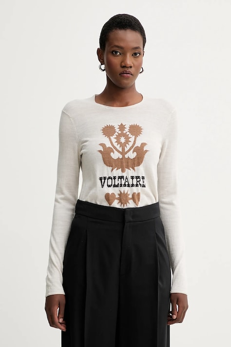 ZADIG&VOLTAIRE sweter wełniany damski kolor beżowy lekki KWSW02802