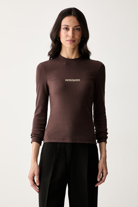 Patrizia Pepe longsleeve damski bawełniany z elastanem brązowy 2M4512 J355