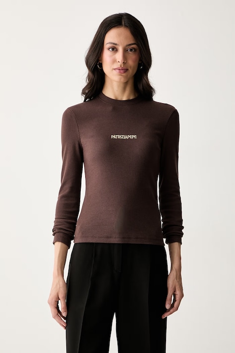 Patrizia Pepe longsleeve damski bawełniany z elastanem brązowy 2M4512 J355