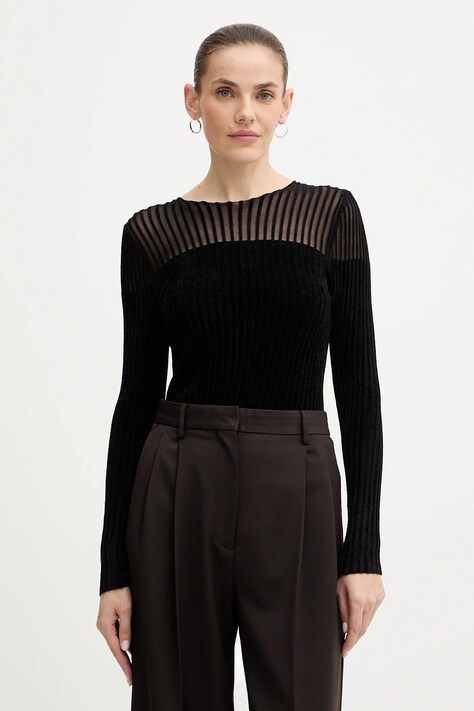 Guess bluzka welurowa ROWENA damska kolor czarny gładka W5BR62 Z0890