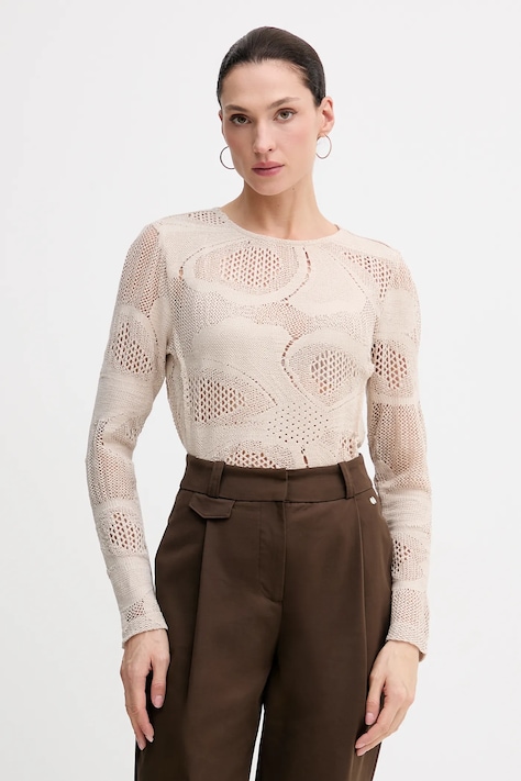 Sisley sweter damski kolor beżowy lekki 3IIDL107T