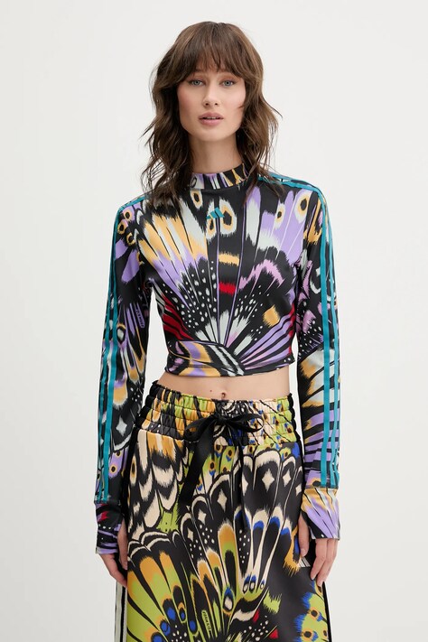 Блуза с дълги ръкави adidas x Farm Rio в черно с ниско поло JL8649