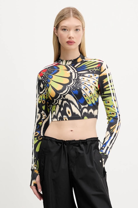 Блуза с дълги ръкави adidas x Farm Rio дамска в черно с ниско поло JL8650