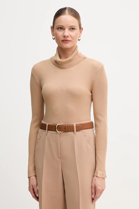 Marc Aurel longsleeve culoarea bej, cu guler, 8895-8001-82020