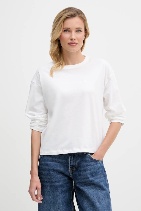 Памучна блуза с дълги ръкави Tommy Hilfiger в бяло UW0UW06240