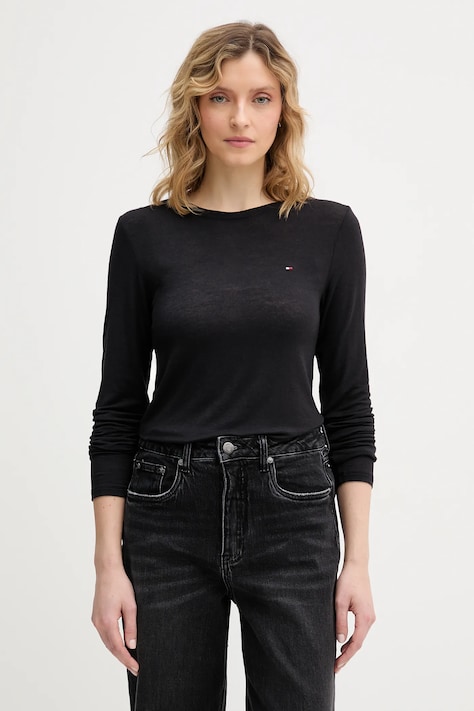 Πουκάμισο μακρυμάνικο με μείγμα κασμίρ Tommy Hilfiger χρώμα: μαύρο, UW0UW06237