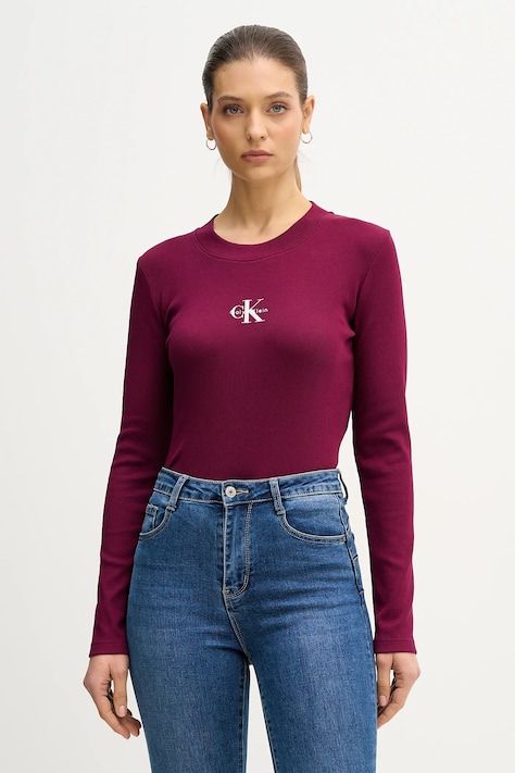 Majica dugih rukava Calvin Klein Jeans boja: ljubičasta, LV047A803G