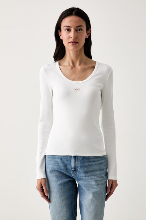Calvin Klein Jeans tričko s dlhým rukávom dámske bavlnené s elastanom biele LV047D218G