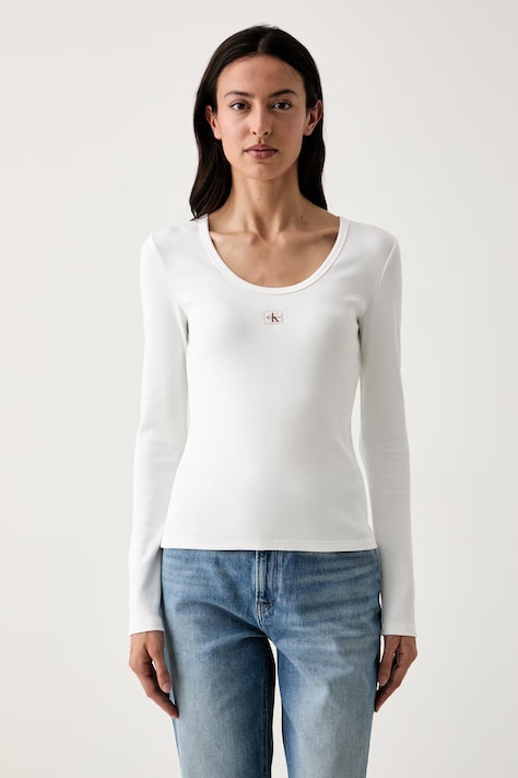 Calvin Klein Jeans tričko s dlhým rukávom dámske bavlnené s elastanom biele LV047D218G