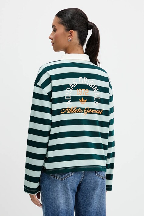 Βαμβακερή μπλούζα με μακριά μανίκια adidas Originals LS GFX POLO χρώμα: πράσινο, KF2326