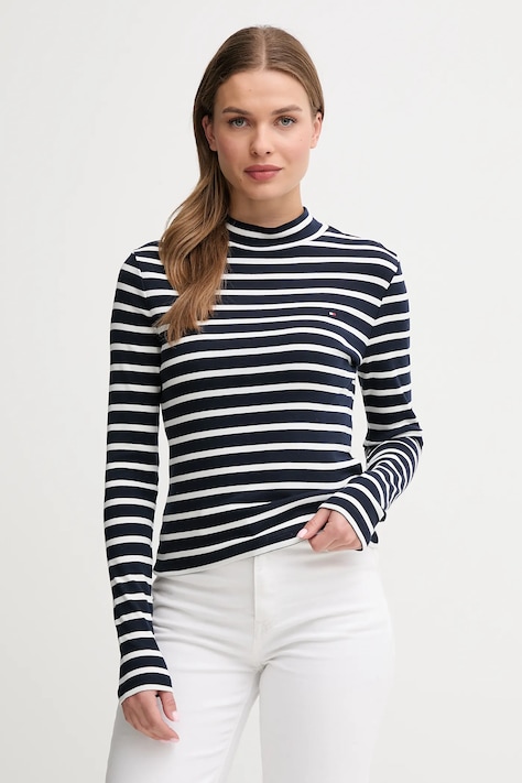 Tommy Hilfiger longsleeve bawełniany kolor granatowy z półgolfem WW0WW47307