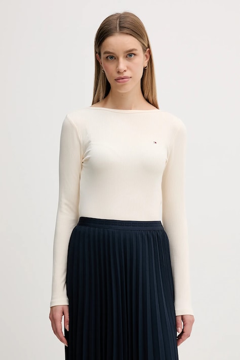 Majica z dolgimi rokavi Tommy Hilfiger bež barva, WW0WW47309