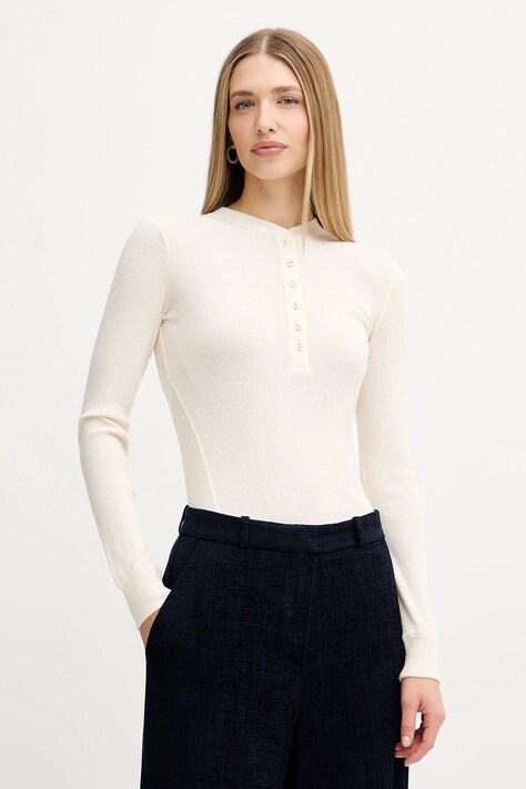 MAX&Co. longsleeve z dodatkiem wełny kolor beżowy 2526946014200