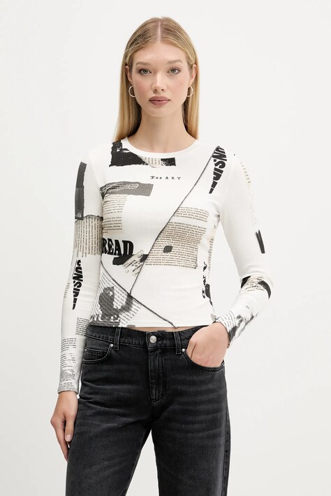 Desigual longsleeve NEWSPAPER kolor beżowy 25WWTK25