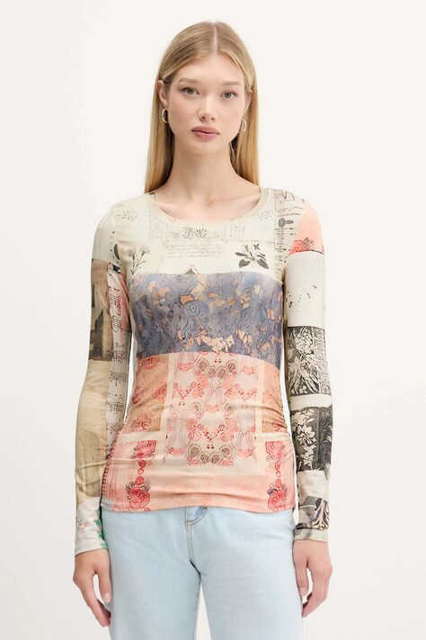 Desigual longsleeve LIMBANI damski kolor beżowy 25WWTK33