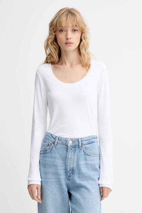Calvin Klein longsleeve din bumbac culoarea alb, LV044D228G