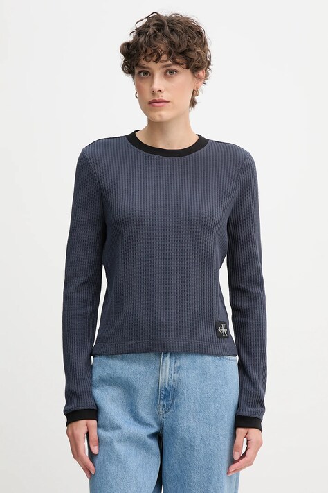 Majica z dolgimi rokavi Calvin Klein Jeans mornarsko modra barva, LV047D225G
