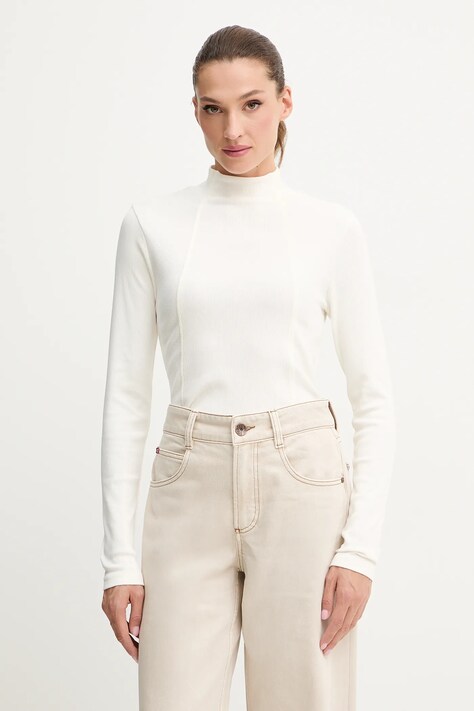 G-Star longsleeve 0 kolor beżowy z półgolfem D26905.E136