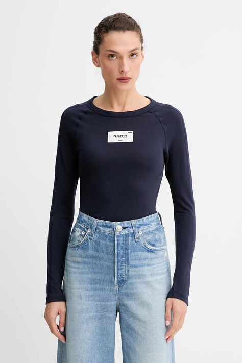 G-Star longsleeve din bumbac culoarea bleumarin, D27740.D961