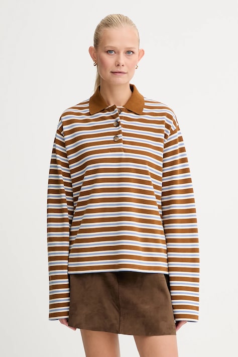 Хлопковый лонгслив Marc O'Polo цвет коричневый 5000007070