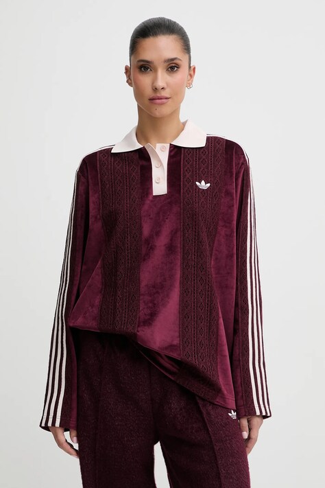 adidas Originals longsleeve welurowy kolor bordowy KS7795