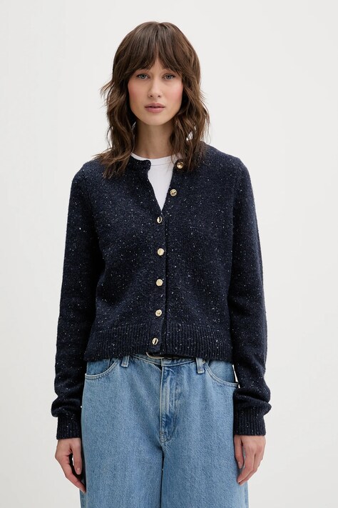 Abercrombie & Fitch kardigan z dodatkiem wełny damski kolor granatowy KI150-5473-200