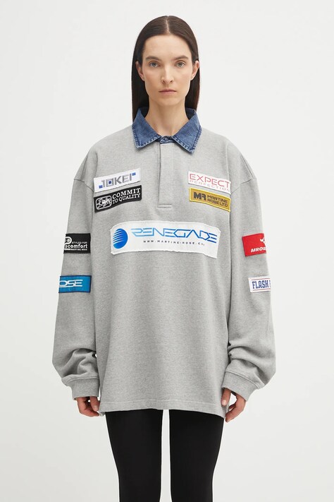 Martine Rose hanorac de bumbac Rugby Polo culoarea gri, cu imprimeu, 672JE07045