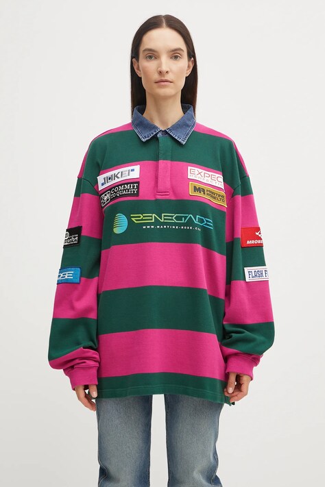 Martine Rose hanorac de bumbac Rugby Polo culoarea roz, cu imprimeu, 672JE07605