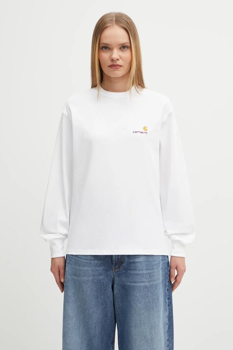 Carhartt WIP longsleeve bawełniany W' L/S American Script T-Shirt kolor biały I035466.02XX