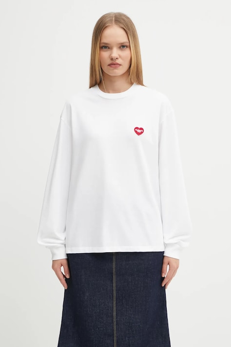 Carhartt WIP top a maniche lunghe in cotone W' L/S Heart Patch T-Shirt colore bianco I035469.1WZXX