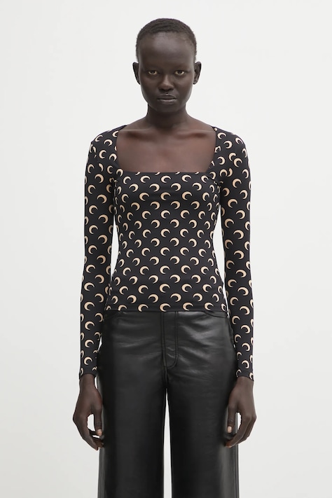 Marine Serre longsleeve Moon Printed Jersey kolor czarny WTS017ACJER0001