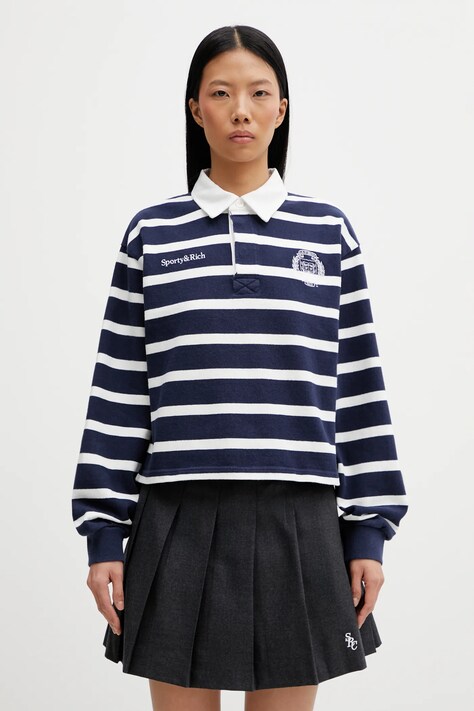 Sporty & Rich longsleeve bawełniany Yale Crest Rugby kolor granatowy ST008611300BL107