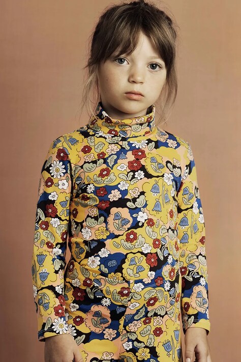 Дитячий бавовняний лонгслів Mini Rodini Flowers колір жовтий гольф 2562010400