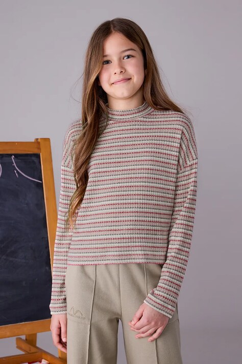 Mayoral longsleeve dziecięcy kolor różowy z półgolfem 7016