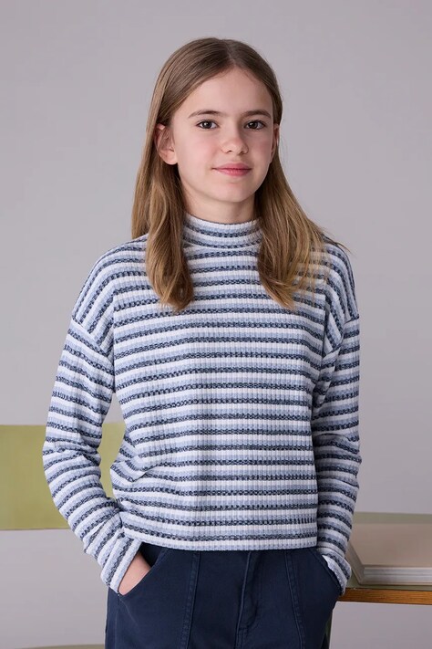 Mayoral longsleeve dziecięcy kolor niebieski z półgolfem 7016