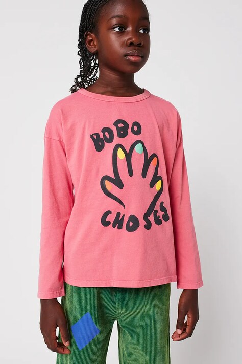 Detská bavlnená košeľa s dlhým rukávom Bobo Choses High Five ružová farba, 225AC007