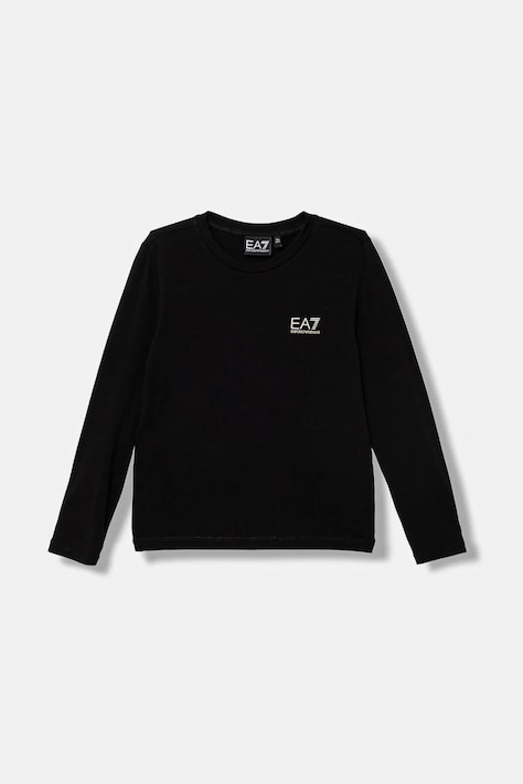 Dětské bavlněné tričko s dlouhým rukávem EA7 Emporio Armani černá barva, 7G000138 AF10373