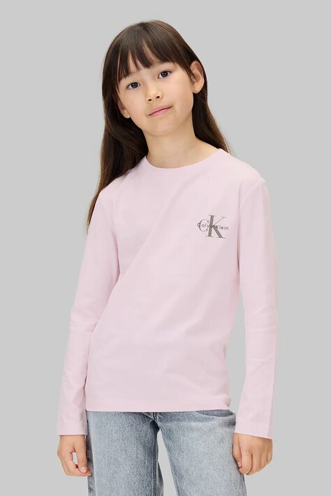 Хлопковый детский лонгслив Calvin Klein Jeans цвет розовый IU0IU00717