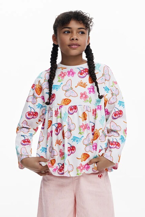 Desigual longsleeve bawełniany dziecięcy kolor biały 25WGTK03