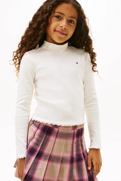 Tommy Hilfiger longsleeve dziecięcy z bawełną kolor biały z półgolfem KG0KG08802