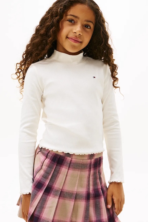Tommy Hilfiger tricou cu mânecă lungă pentru copii, din bumbac culoarea alb, cu turtleneck, KG0KG08802
