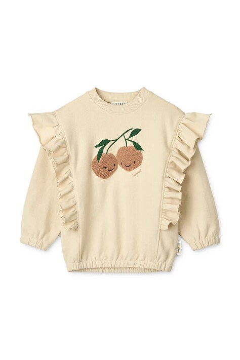 Liewood bluza bawełniana dziecięca Marcella Placement Sweatshirt kolor beżowy z nadrukiem LW20081