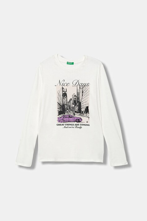 United Colors of Benetton longsleeve bawełniany dziecięcy kolor biały 35RYC10QE