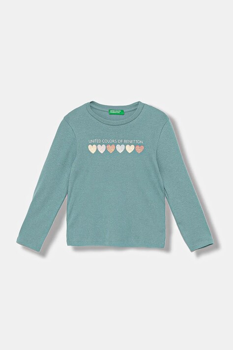United Colors of Benetton longsleeve bawełniany dziecięcy kolor turkusowy 3I9WG10JS