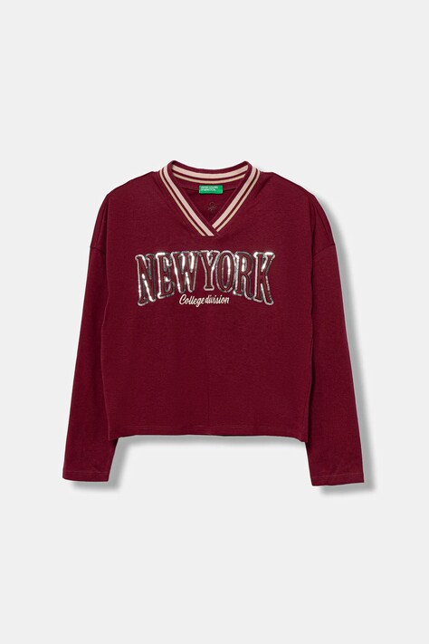 Dječja pamučna majica dugih rukava United Colors of Benetton boja: bordo, 3I1XC400E