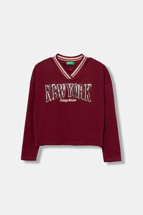 Dětské bavlněné tričko s dlouhým rukávem United Colors of Benetton vínová barva, 3I1XC400E